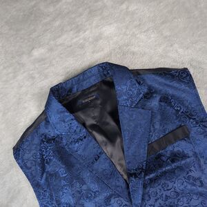 HISDERN Mens Blue Paisley Floral Jacquard Suit Vest Formal Waistcoat L